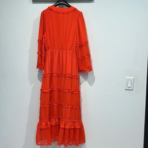 Alexis Red Orange Ruffled Angel Sleeve Maxi Dress women’s oversized small - Picture 7 of 7
